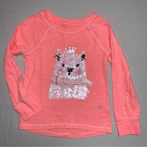 Neon Princess Polar Bear Sequin Shirt Girl’s 4-5 Long Sleeve Orange Peach Top